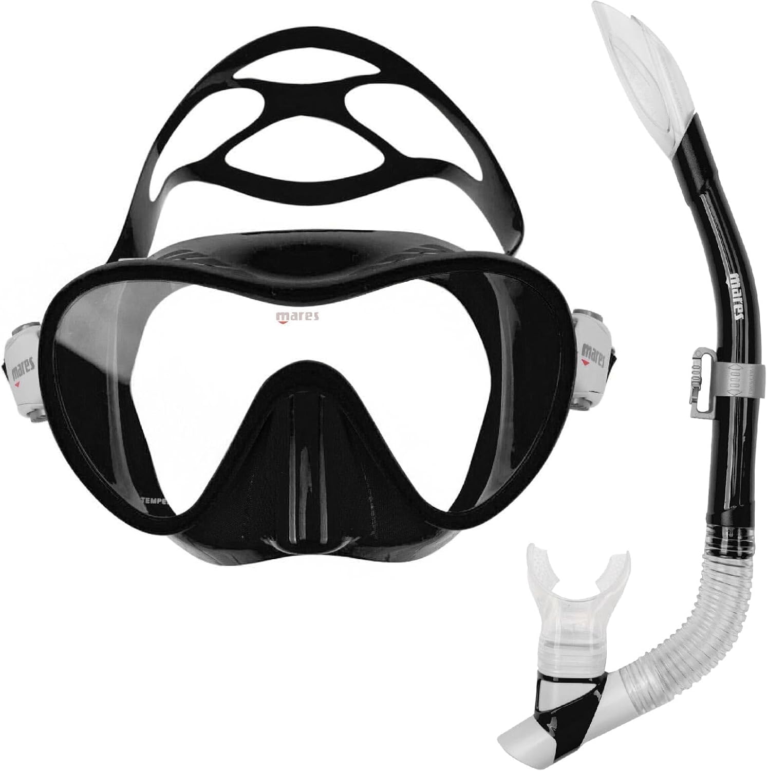 Mares Adult Combo Tropical Snorkeling Gear Set - Mono-Lens Frameless Silicone Mask, Semi-Dry Top w/Anti-Splash Snorkel