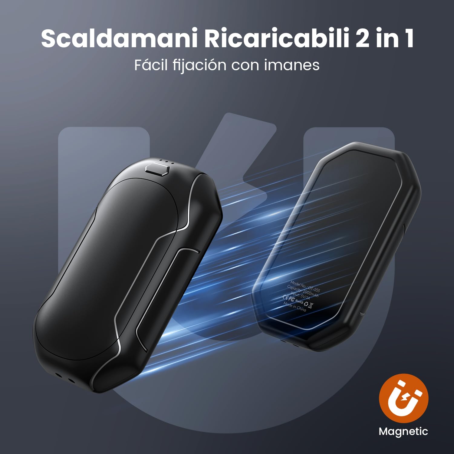 Scaldamani Elettrici Ricaricabili | Confezione Da 2 Con Display LED | 4 Livelli Di Calore | Portatili Magnetici