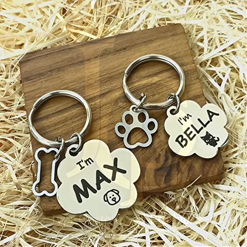 Image of Jypr Customized Product's Pet ID Tag Personalize Black Engraved Name Collar Tag for Your Loving Pet Dog, Cat, Puppy, Horse (Paw Shape Tag with Little Paw Charm), 1 Label