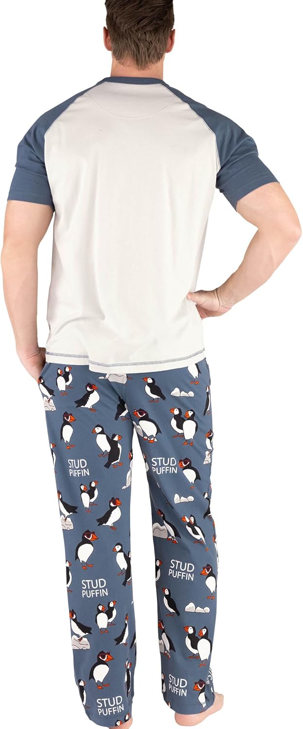 LazyOne Pajama Sets For Men, Short Sleeve Cotton Pajama Shirt and Pants with Funny Animal Prints, Comfy Pajamas For Men