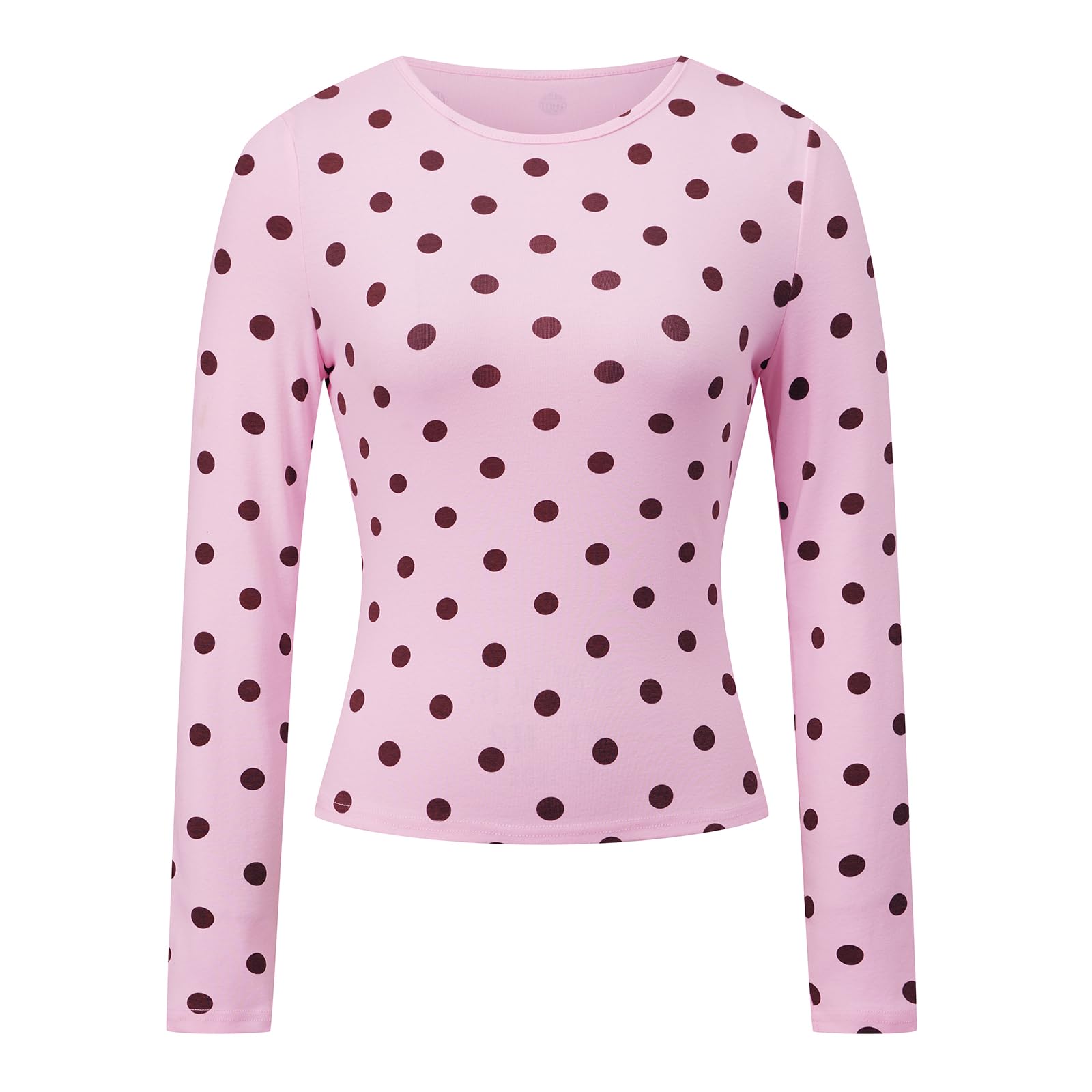 GXNRHG Camisetas de Manga Larga Suave con Lunares para Mujer, elásticas, Ajustadas, básicas, para Salir