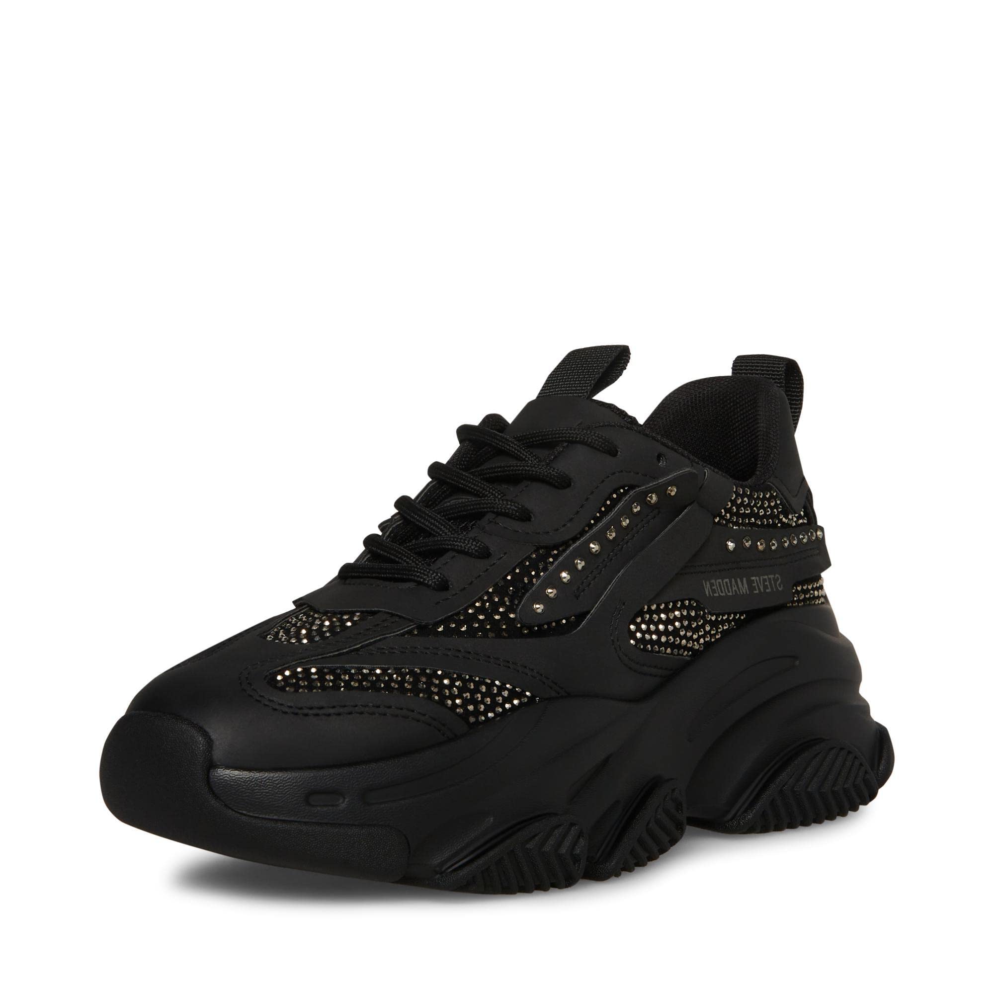 Steve Madden Women's Possession Sneaker, Black Rhinestone, 4.5 UK