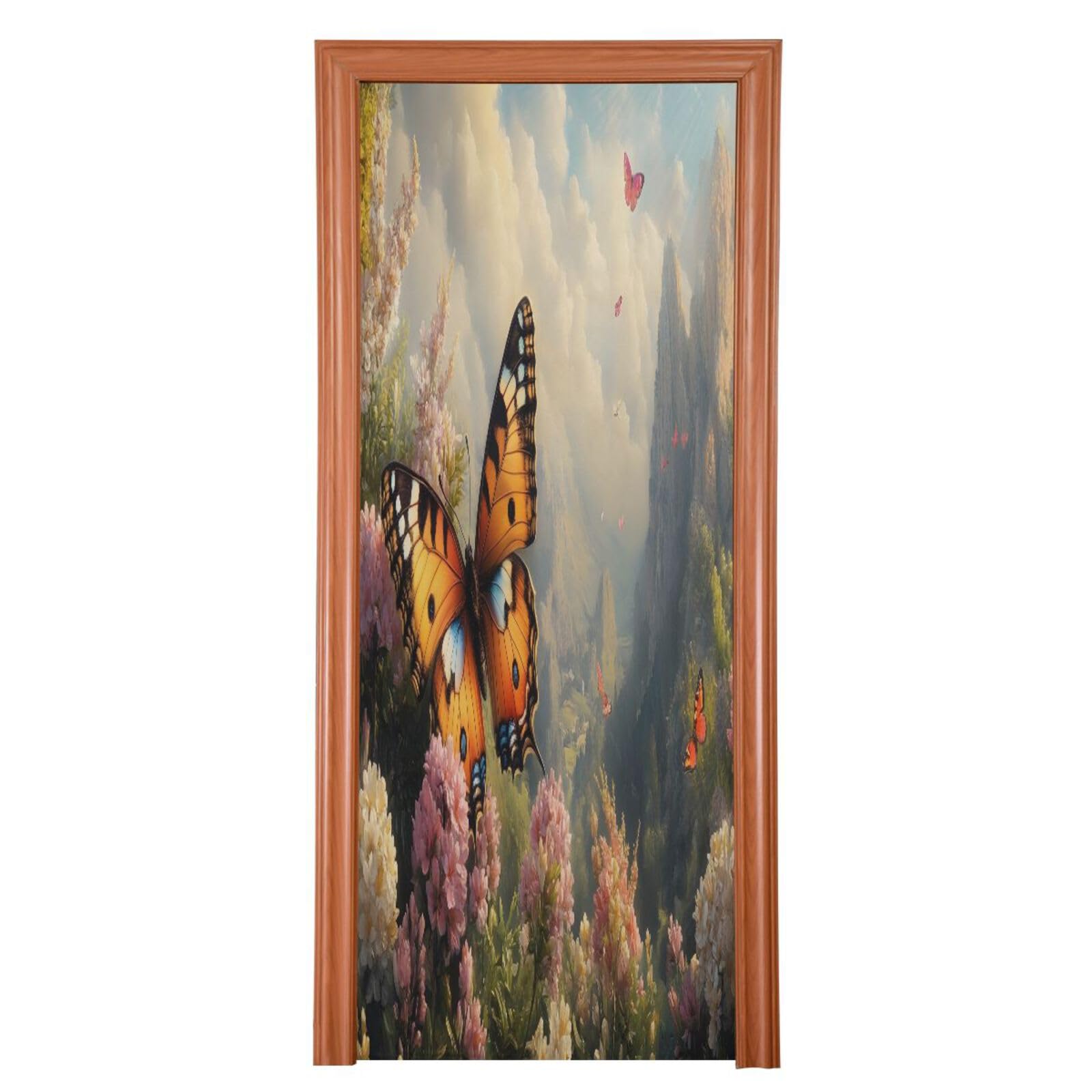 FLildon Spring Butterflies Landscape Door Cover Decoration, Party Accessory Porch Decor for Festive Ornament Room Door Covers 35 x 79 Inch