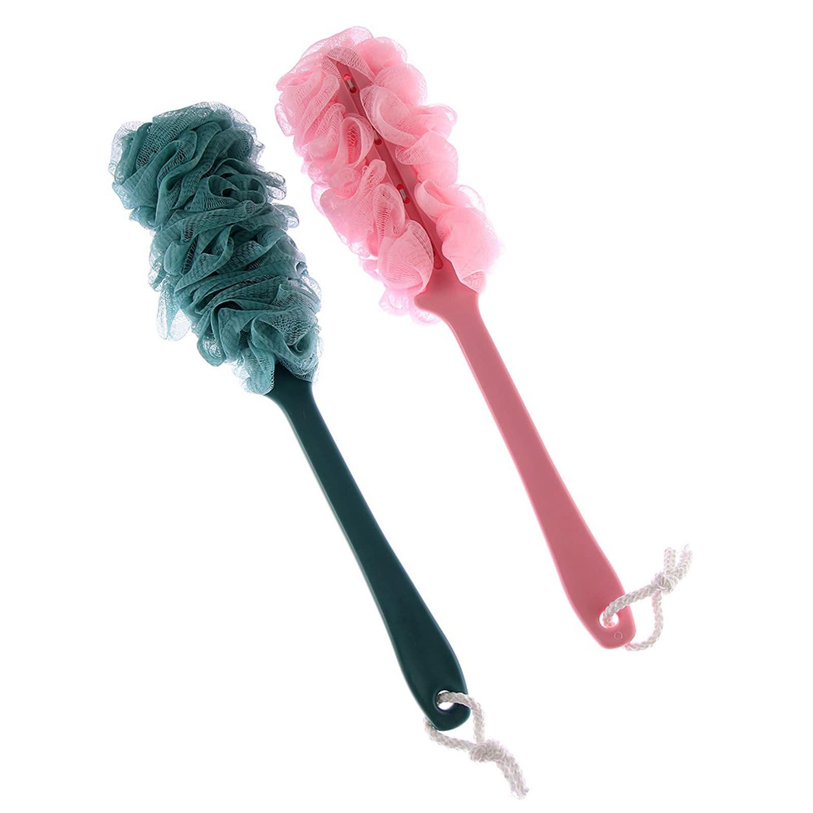 1 Cepillo de Malla Suave con Mango Largo para la Espalda, Esponja Exfoliante, Limpiador de lufa Colgante, Suministros de baño para Ducha y baño Corporal (Rosa)
