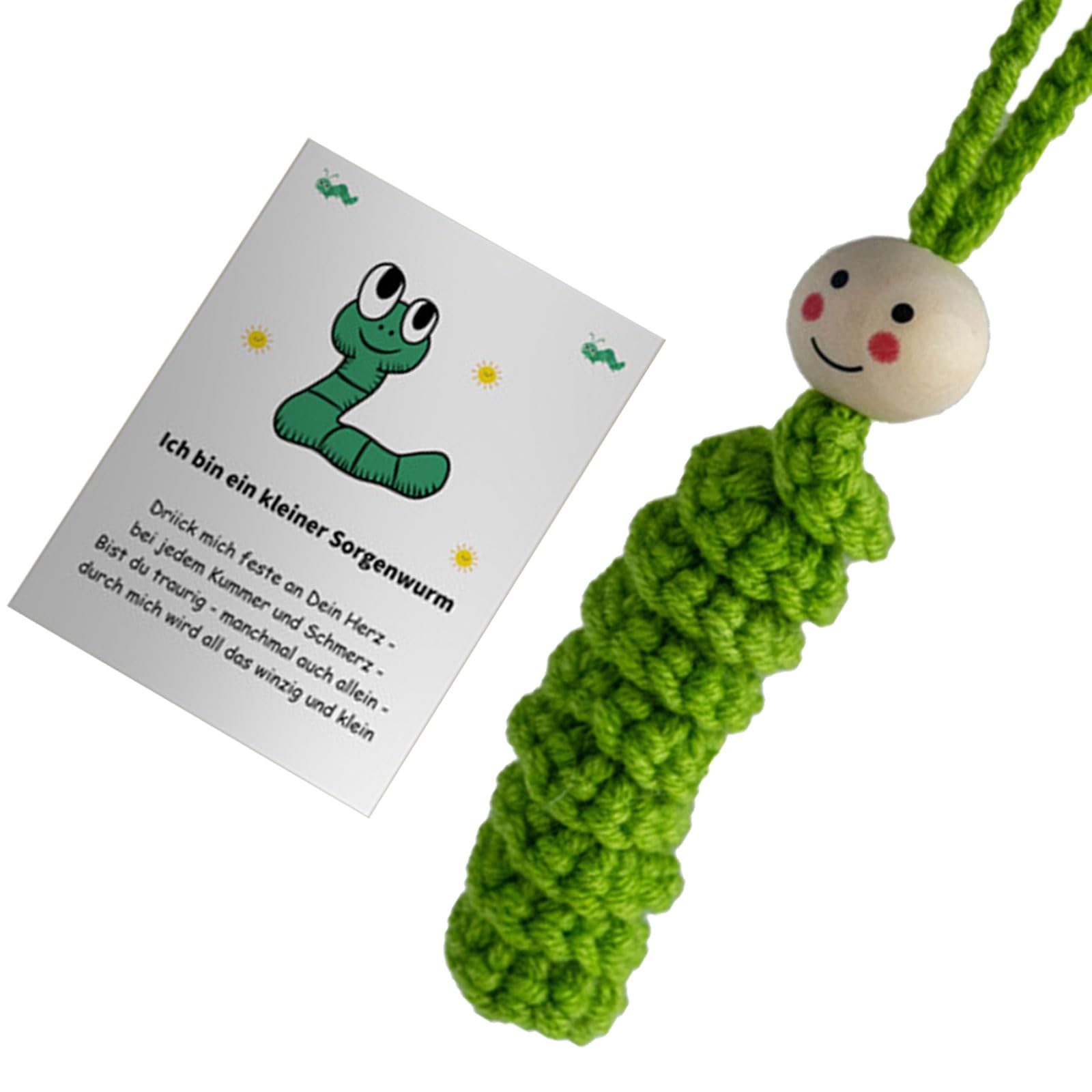 Kalttoy Stress Relief Green Crochet Caterpillars Crochet Stress Reliever Gifts Card Accessory for Emotion Health Gifts