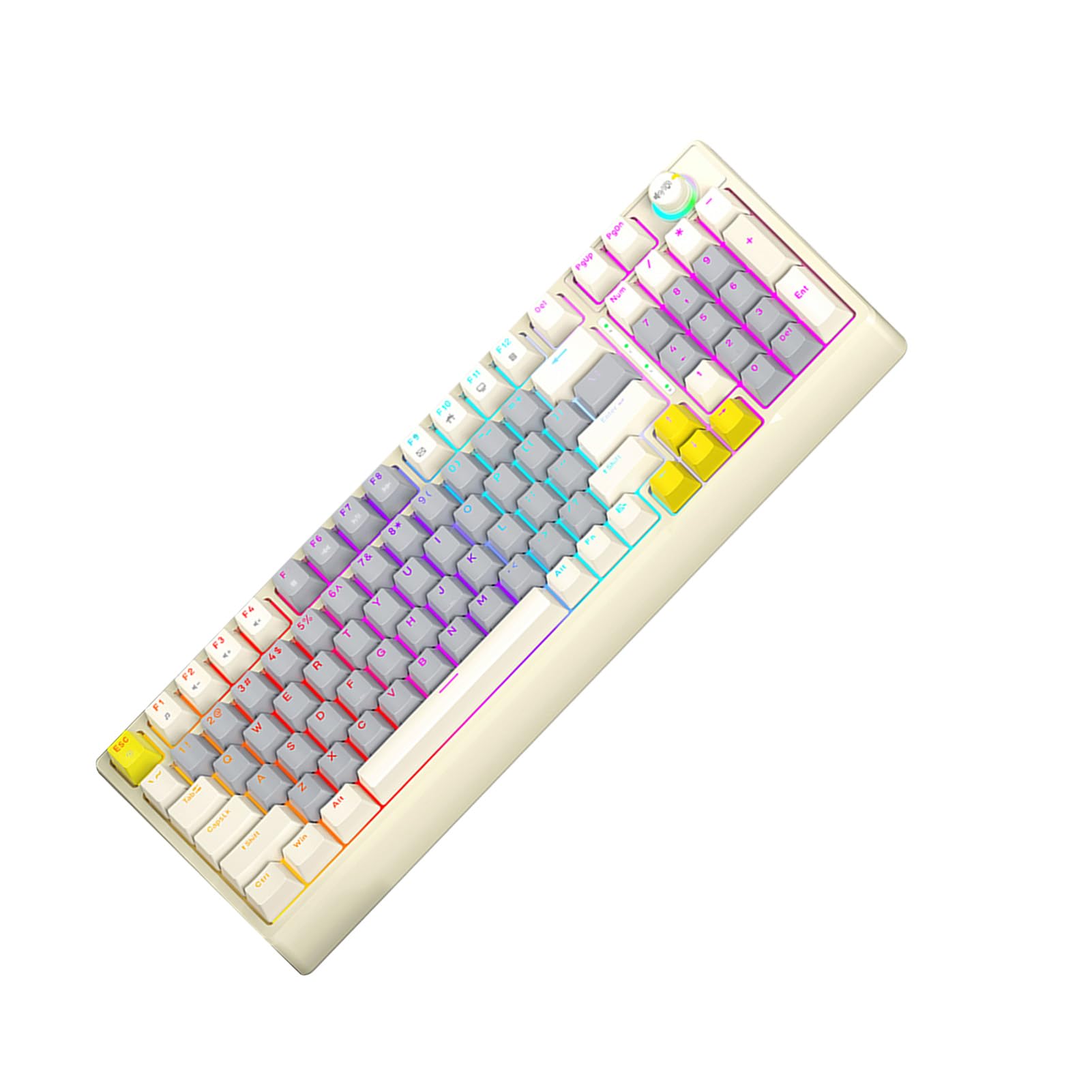 Sxhlseller Mechaniczna Klawiatura do Gier RGB, 98 Klawiszy z możliwością Wymiany Podczas Pracy, z Niebieskim Przełącznikiem i Pokrętłem, Ergonomiczna Konstrukcja o Niskim Profilu do (Beżowy Szary