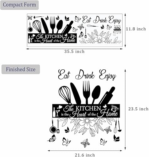Miniatura 6 de Calcomanías de pared – La cocina es el corazón del hogar, decoración de letreros para comer, beber y disfrutar, arte de vinilo extraíble para sala