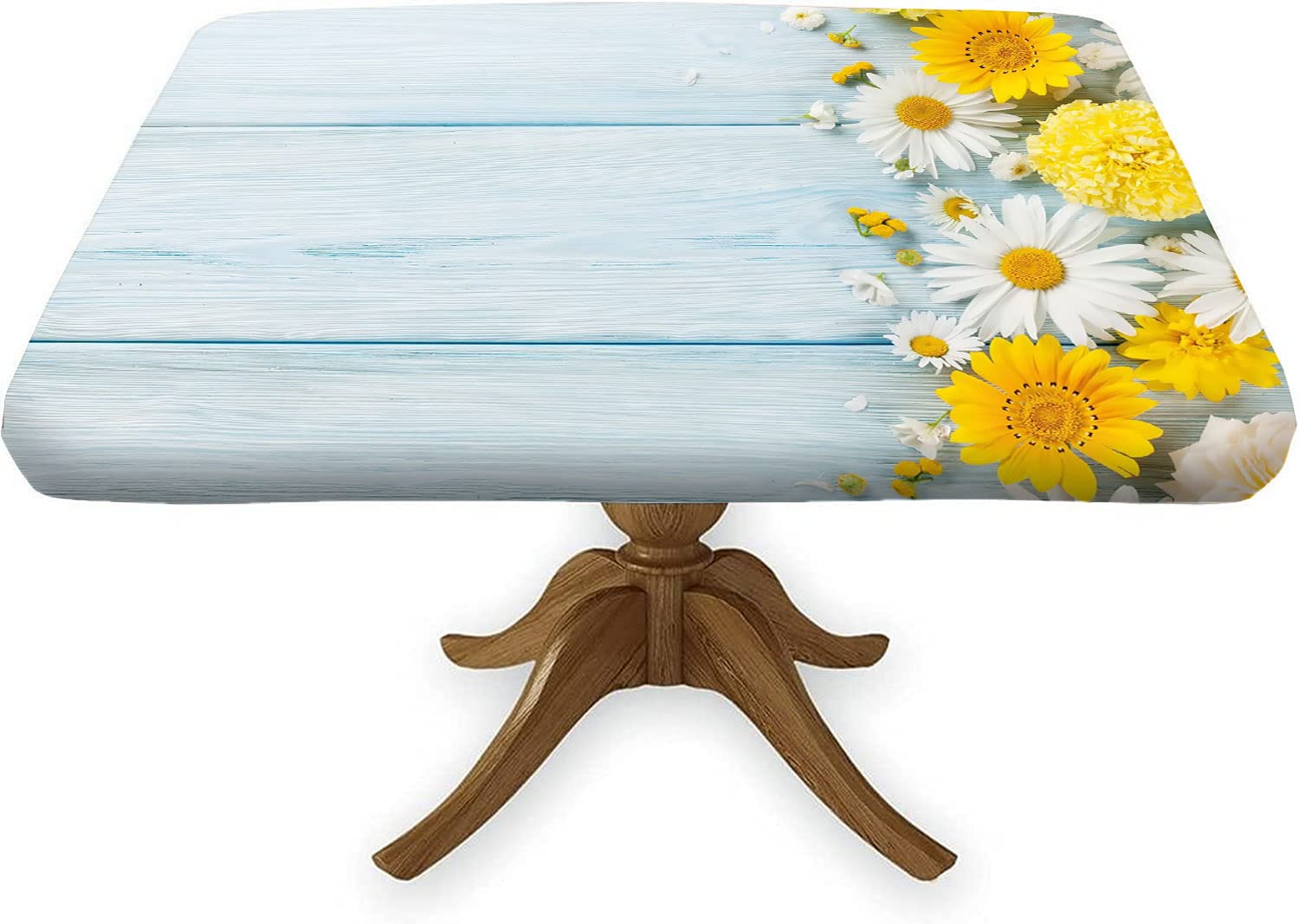 Rustic Sunflower Elastic Fitted Tablecloth - Square Table Cover For 36x36 Inch Table, Vintage Floral Indoor/Outdoor