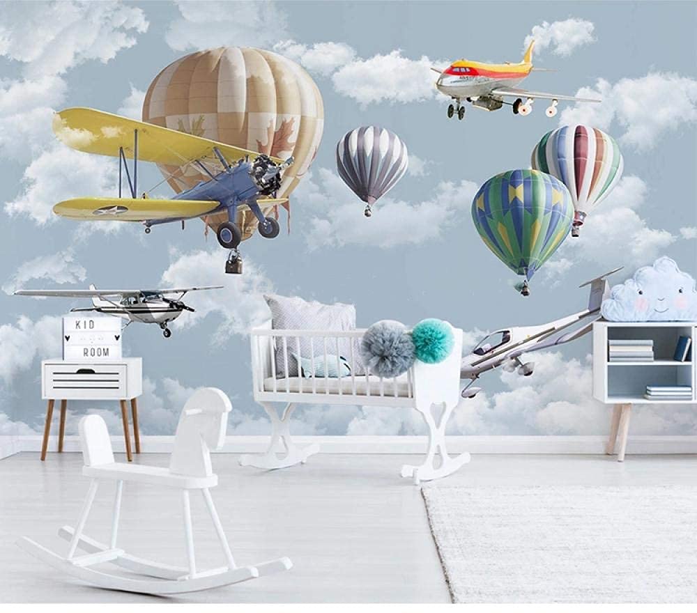 Papier peint 3D avion et ballon WLLLO pour chambre d'enfant 200x140 cm