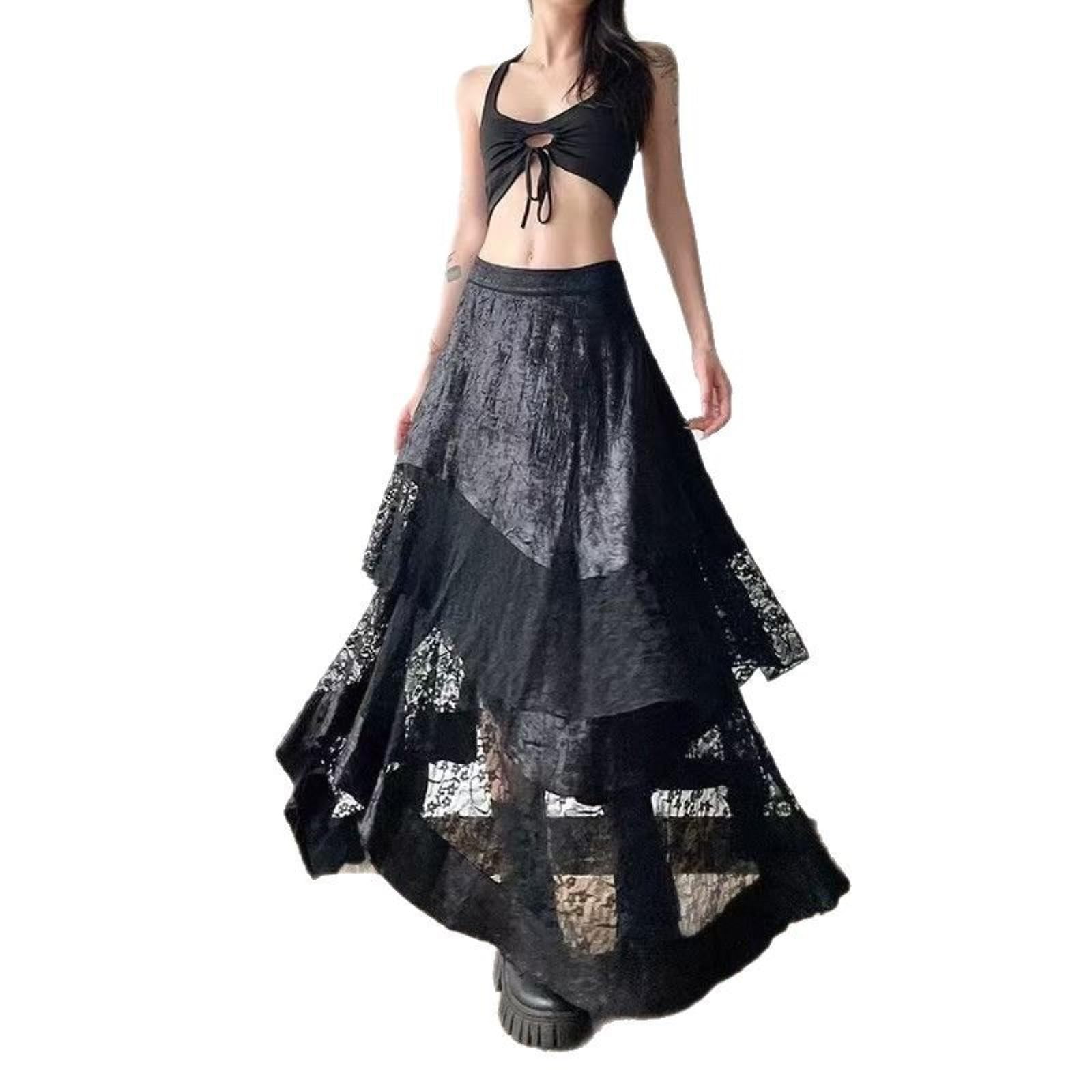 Jupe Gothique Dark Lace Jupe Haute Taille Irrégulière de Haute Qualité pour Femme