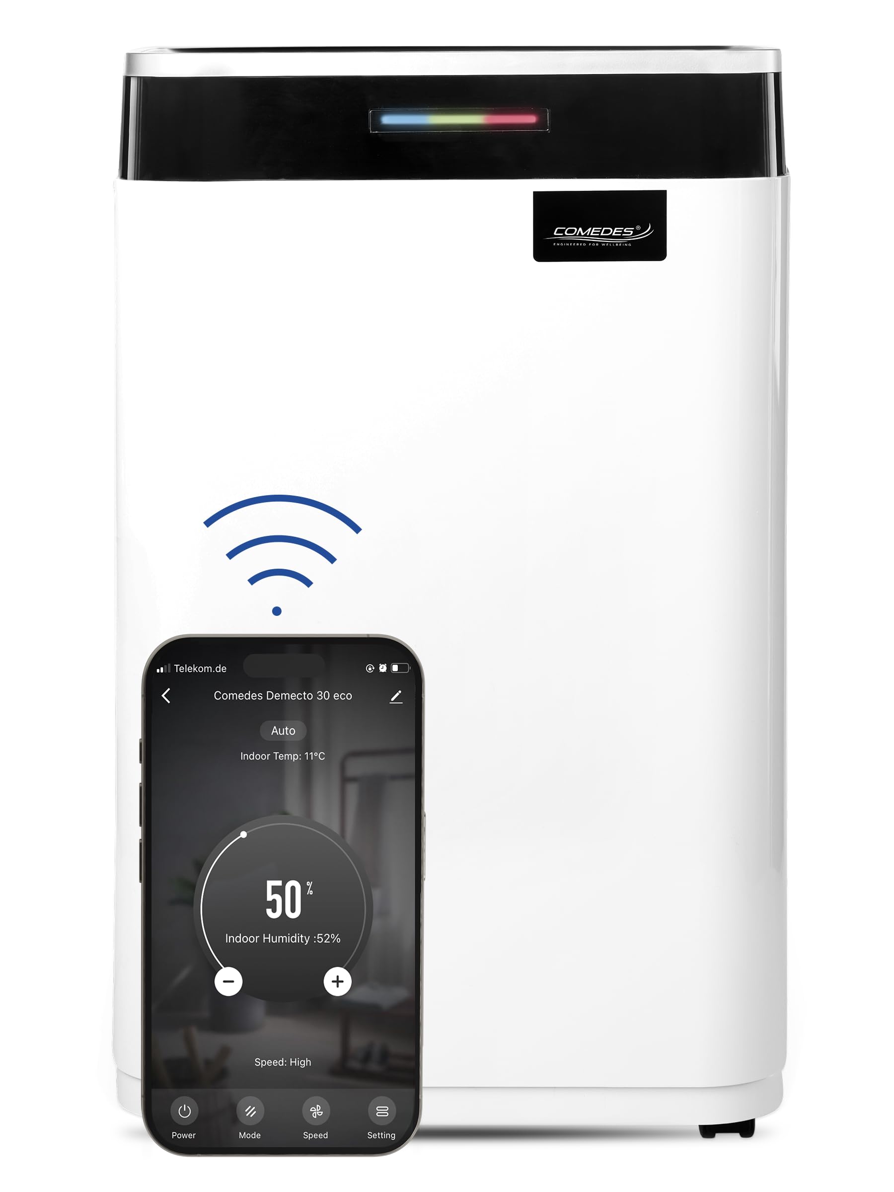 Comedes Demecto 30 eco WiFi – osuszacz powietrza budowlany (maks. 25 litrów / 24 h) nadaje się do wszystkich pomieszczeń i piwnic do 100 m²/230 m³, możliwość stosowania