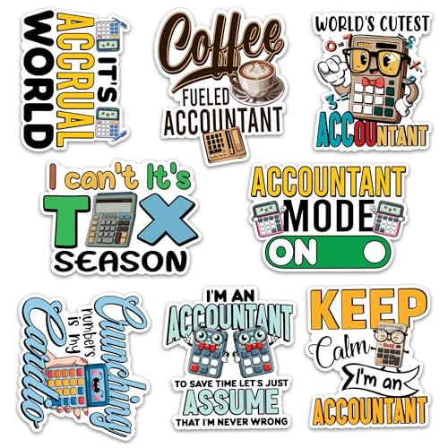 Image of Accountant Sticker 8 Pcs (Large Size) Vinyl Stickers Laptop Accounting Waterproof Decal for Car Bumper Water Bottle Notebook Window Birthday Decorations - Size 4 Inches