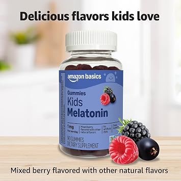 Amazon Basics Kids Melatonin 1 mg Dietary Supplement Gummies 90 Count