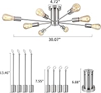 Vista 3 de Sputnik - Lámpara de techo, 8 luces de níquel cepillado, lámpara Sputnik moderna de mediados de siglo, lámpara Sputnik para dormitorio, cocina