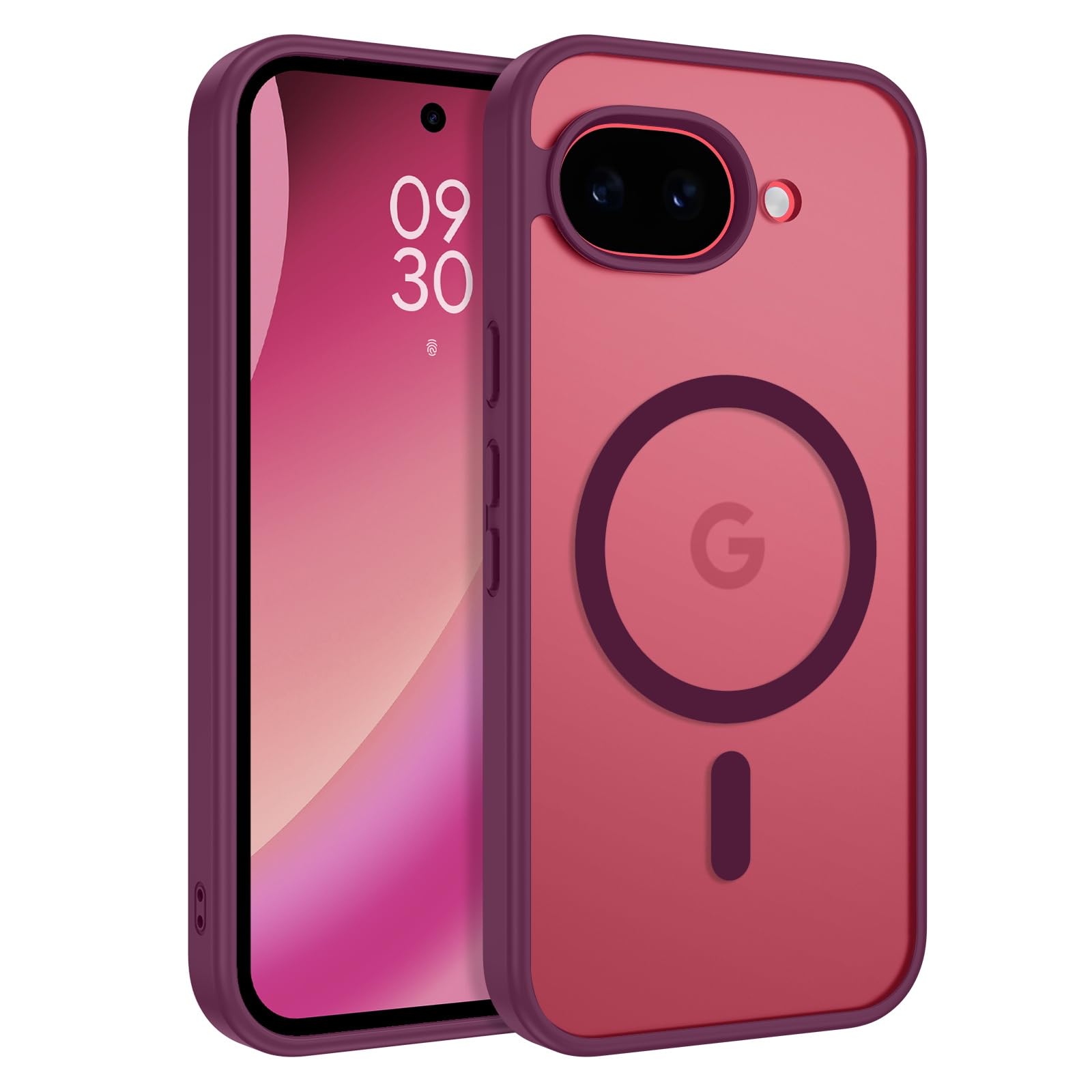 DOMAVER Google Pixel 10a ケース magsafe対応 シンプル ストラップホールあり 半透明 マット仕上げ 女性 指紋防止 黄ばみ防止 耐衝撃 画面レンズ保護 pixel 10a ケース 6.3" フクシア
