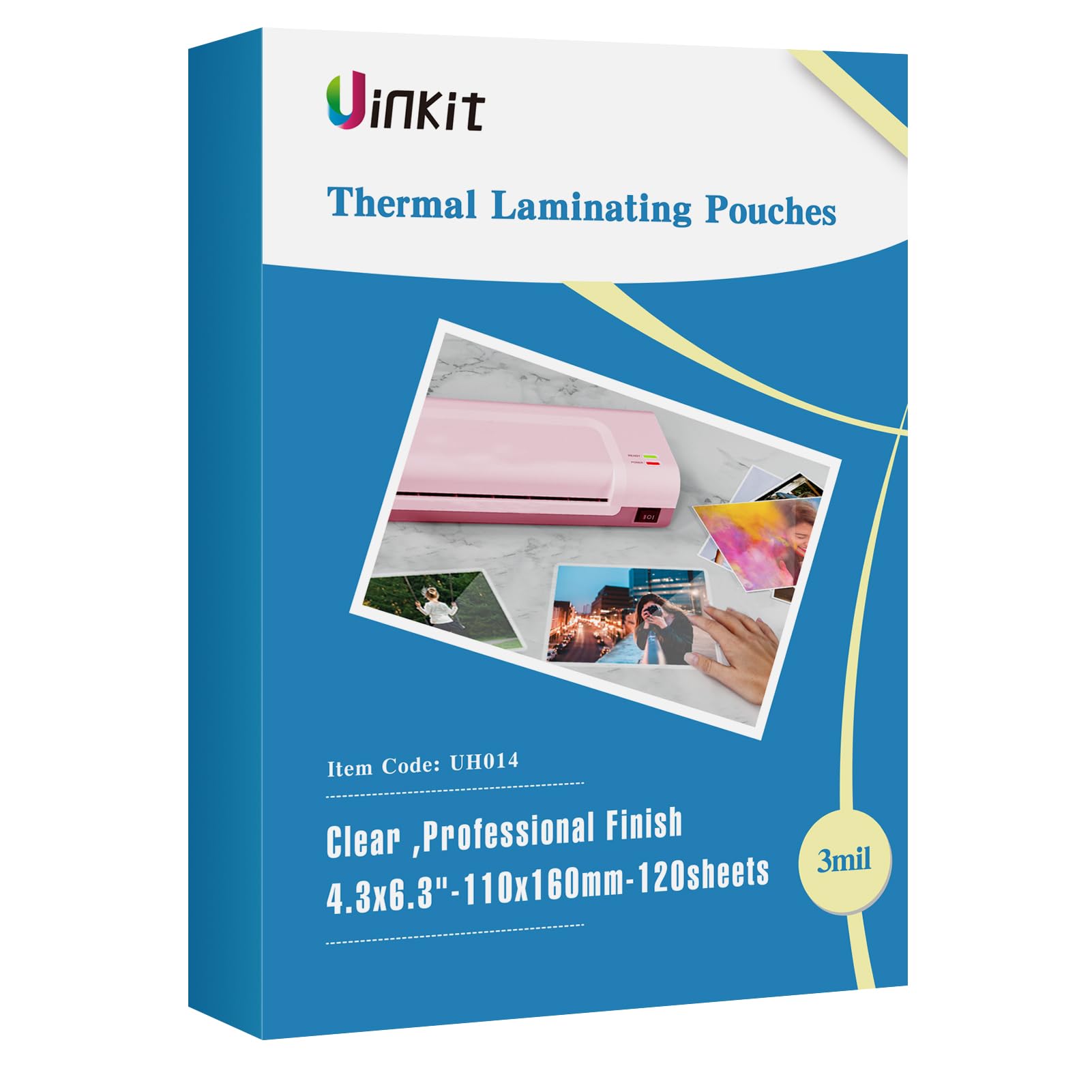 Uinkit 120Pack Thermal Laminating Pouches 3mil Laminating Sheets 4.3x6.3 inches for Sealed 4x6 Photo Card Documents, Glossy Clear Laminator Pouch