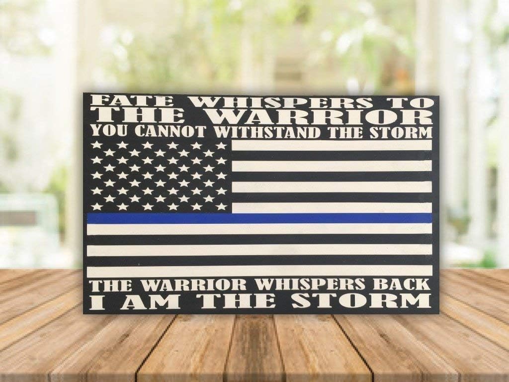 American Flag, service blue line - 20"x18" wood sign