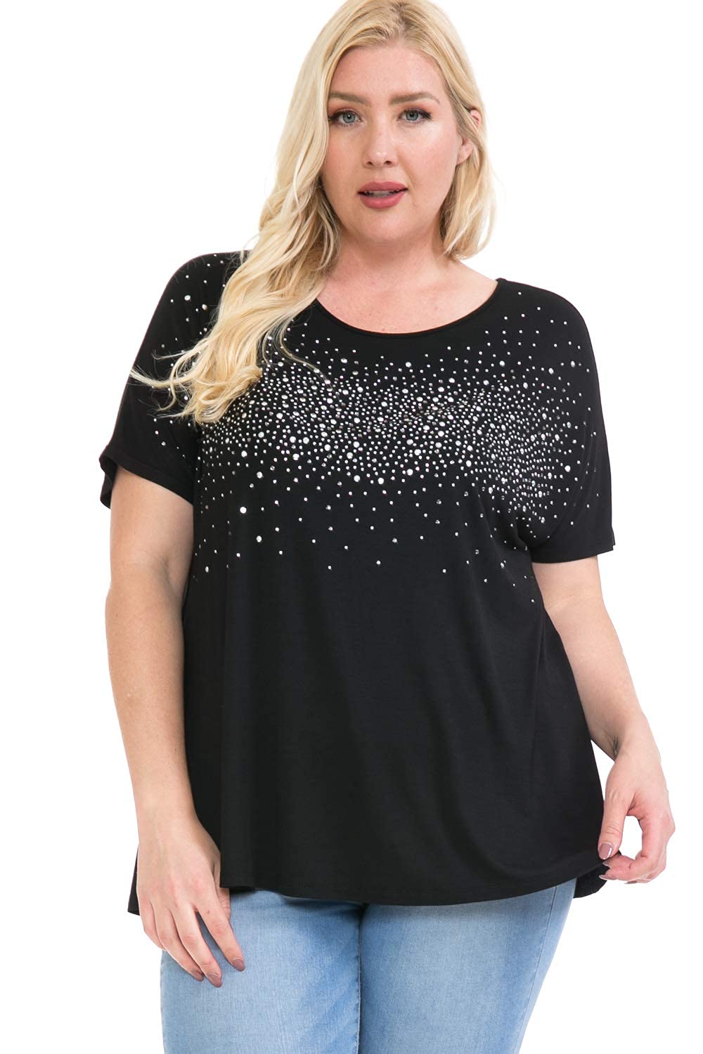 LEEBE Mujer Talla Grande - Blusa de Manga Corta con Diamante de Imitación (1XL-5XL)