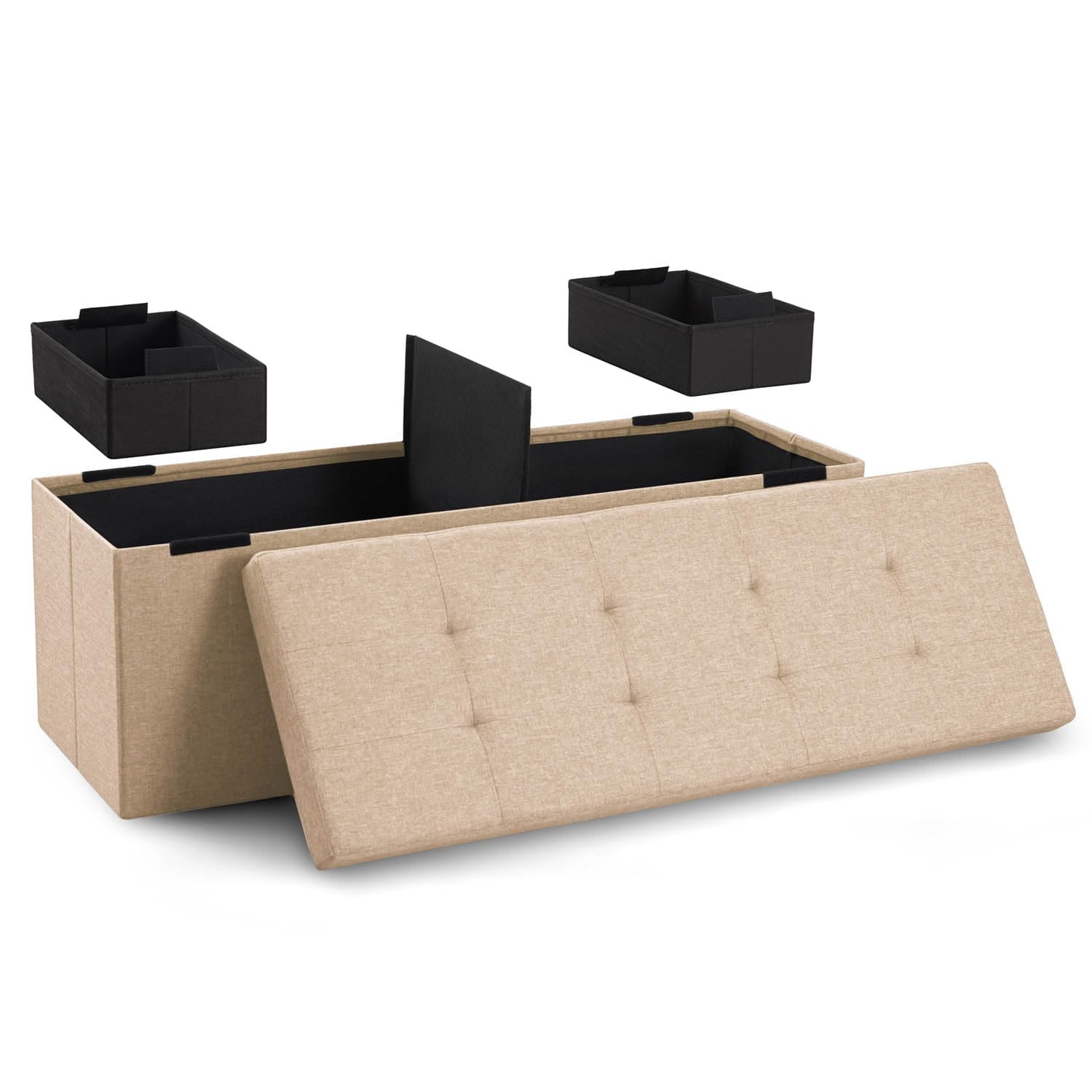 Blumtal Banco con Almacenaje, Banco Puff con Espacio de Almacenamiento, con 2 Cajas, Asiento Plegable y Resistente, Beige