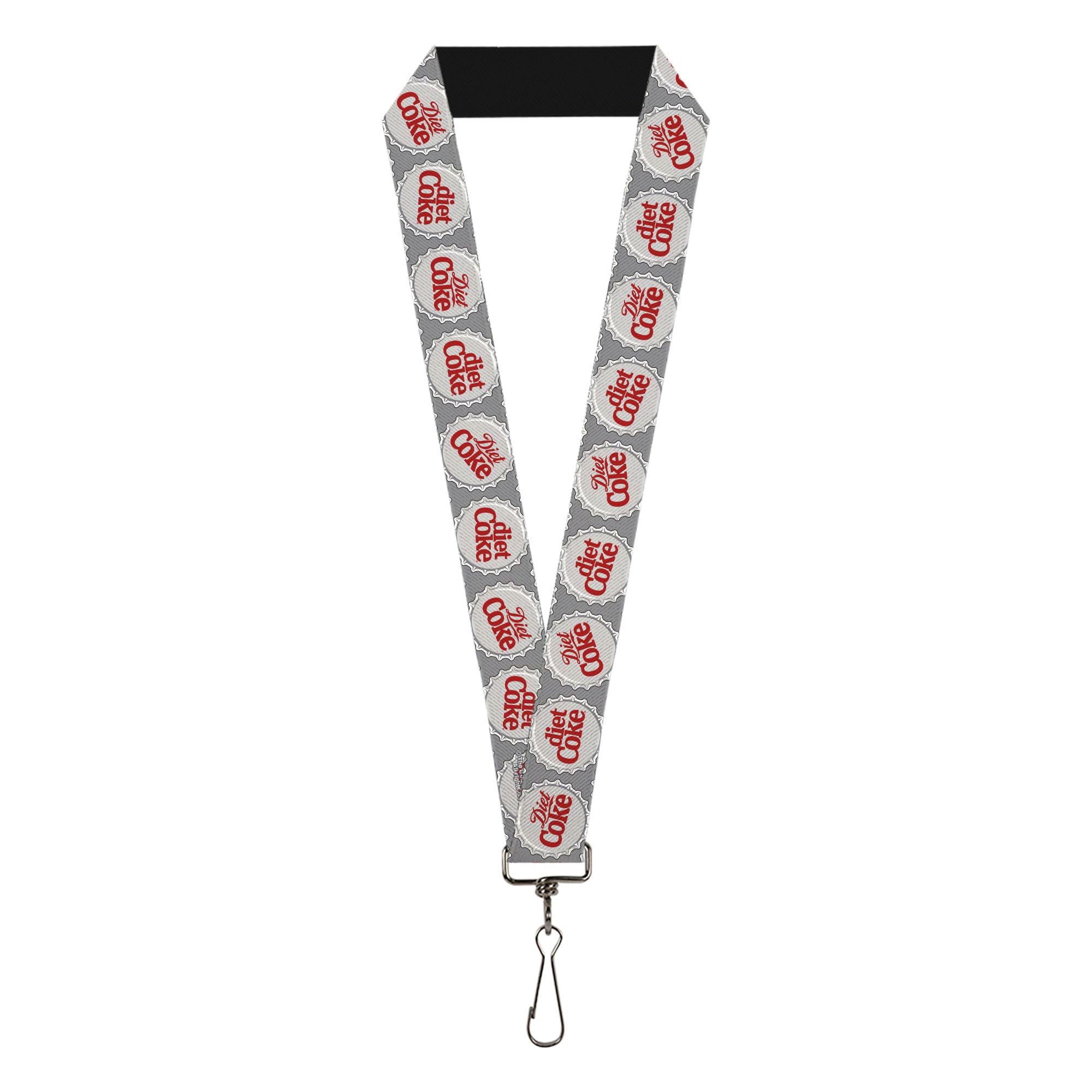 Buckle-Down The Coca-Cola Company Lanyard, Diet Coke Bottle Caps Grays White Red, Elastic