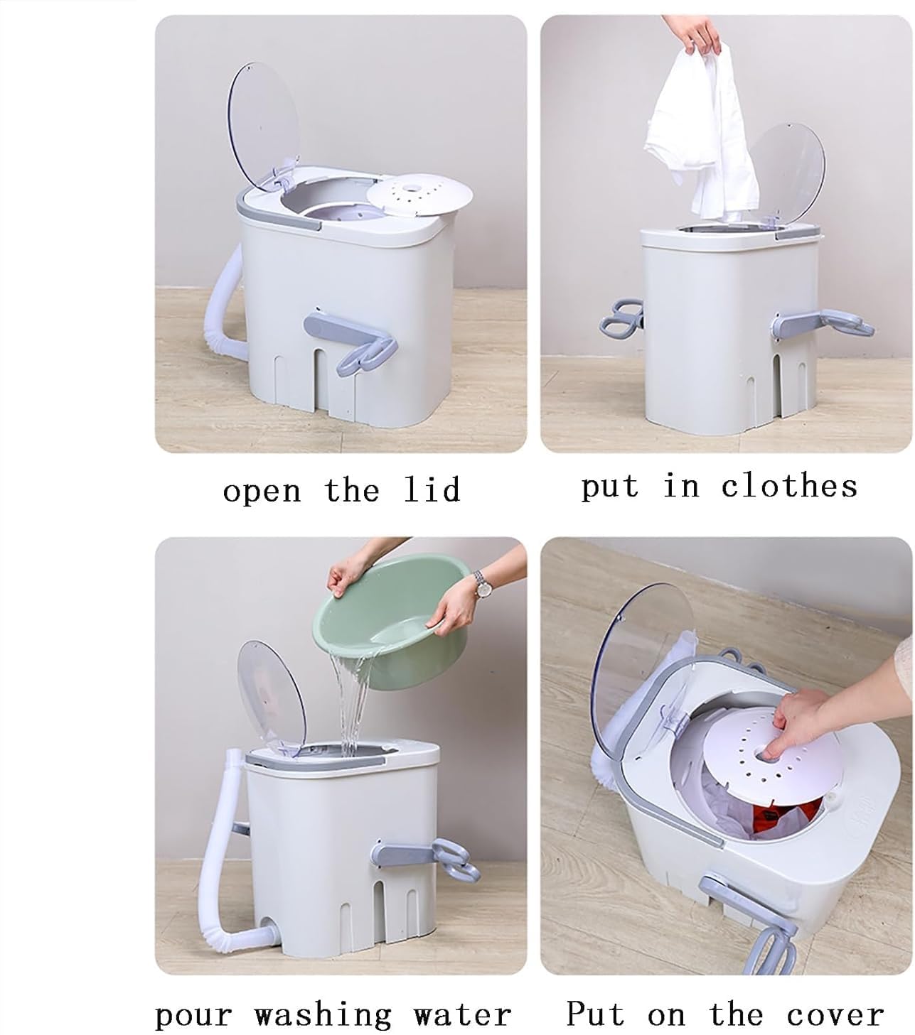 Portable hand-crank washing machine, non-electric portable washing machine with detachable handle for camping, apartment, RV