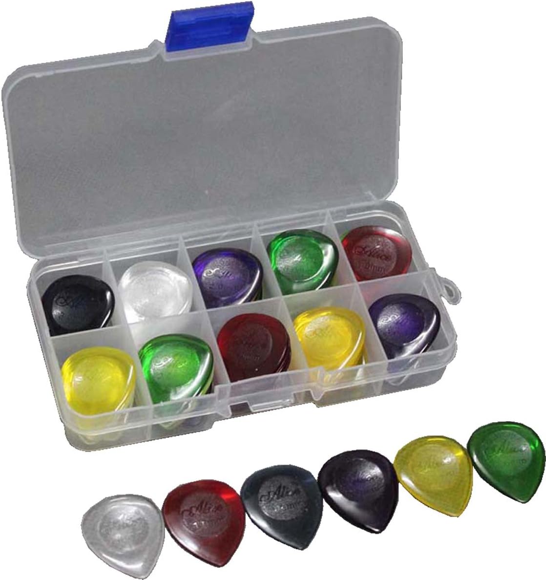 40pcs Durable Clear Large Size Bass Rock Heavy Metal Guitar Picks Plectrum 1.0/2.0/3.0 mm + 10 Grid Case : Musical Instruments
