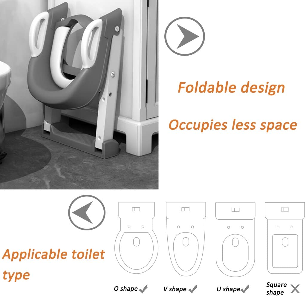 Toilettensitz Mit Treppe Fur Madchen Einstellbar Toilettentrainer Mit Treppe Mit Armlehnen, Faltbar Toiletten-Trainer Mit Spritzschutz, Einfach Zu Montieren Und Zu Reinigen