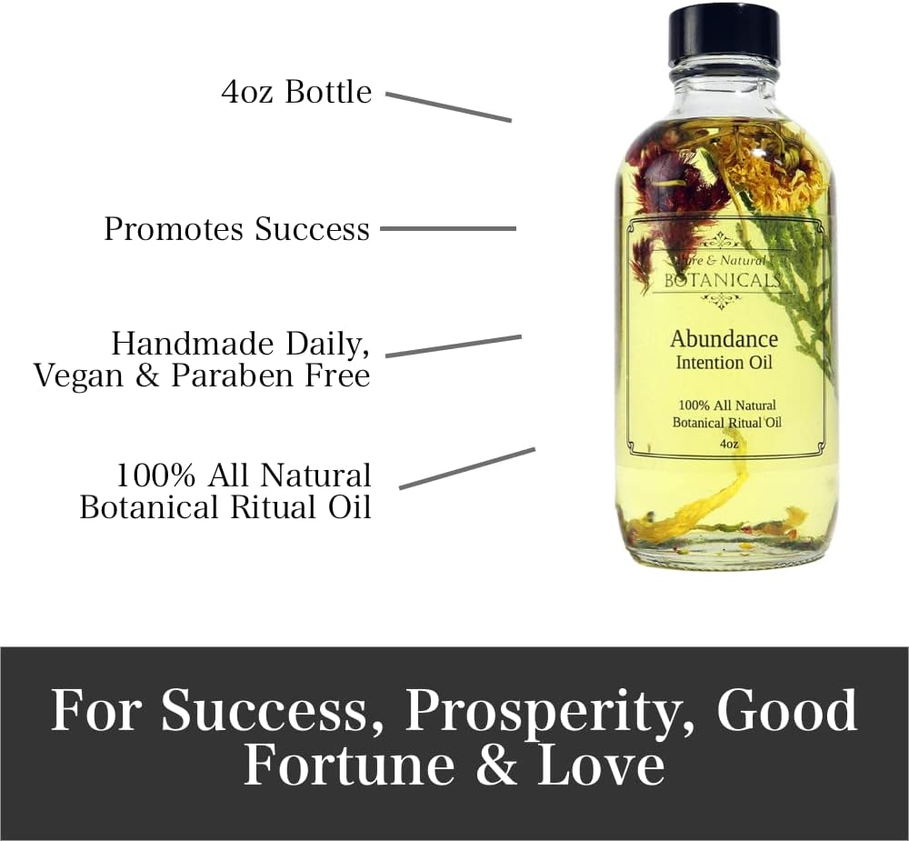 Abundance Intention Ritual Oil |100% All Natural 4 oz l Success, Prosperity, Good Fortune, Love Rituals l Wiccan Pagan Manifestation