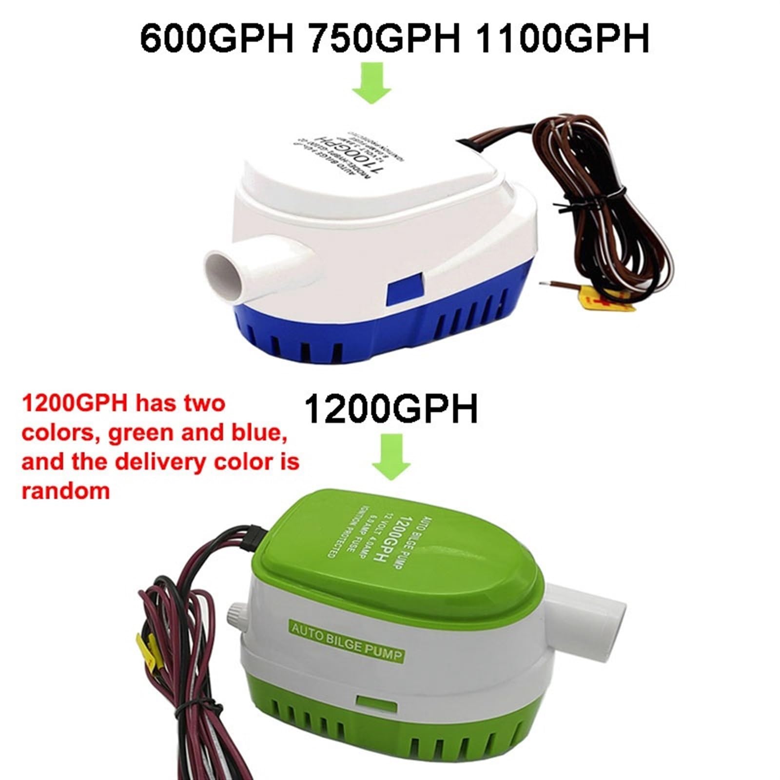 Bomba De Achique Automática DC 12V/24V 1200/1100GPH, Agua Sumergible For Barcos, Eléctrica For Caudal Presión Satisfacen Necesidades(1100GPH 12V)