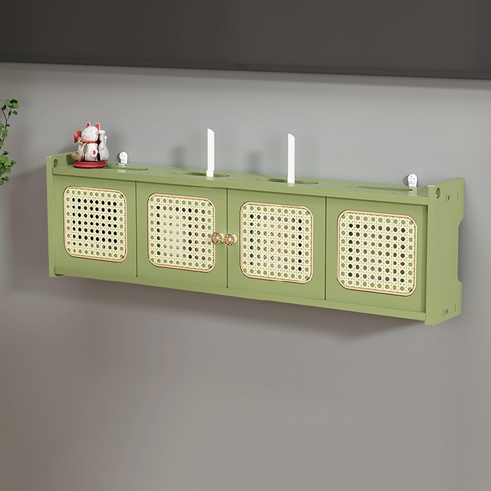 Router WiFi montado en la pared, estante y armario de ratán para el hogar/oficina, color verde Slish 80 cm, ocultador de caja WiFi que ahorra espacio