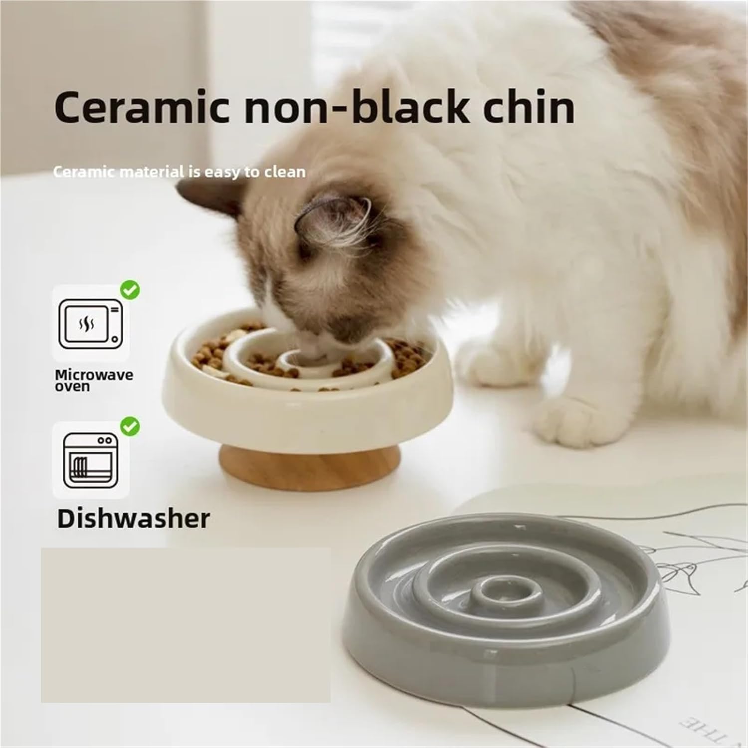 Ceramic Pet Slow Food Bowl, Anti-Choking Feeder for Cats and Small Dogs(White)
