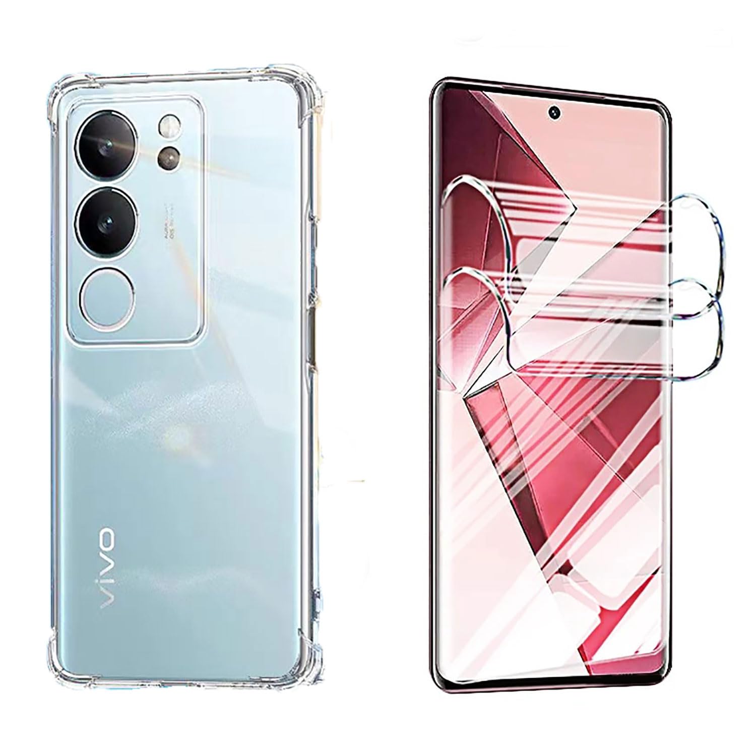 PUCHEN (1+2PCS) Compatible with Vivo V29 5G Case & Screen Protector (Hydraulic Film) Soft Scratch-Proof Transparent Cover (Clear) (Vivo V29 5G)