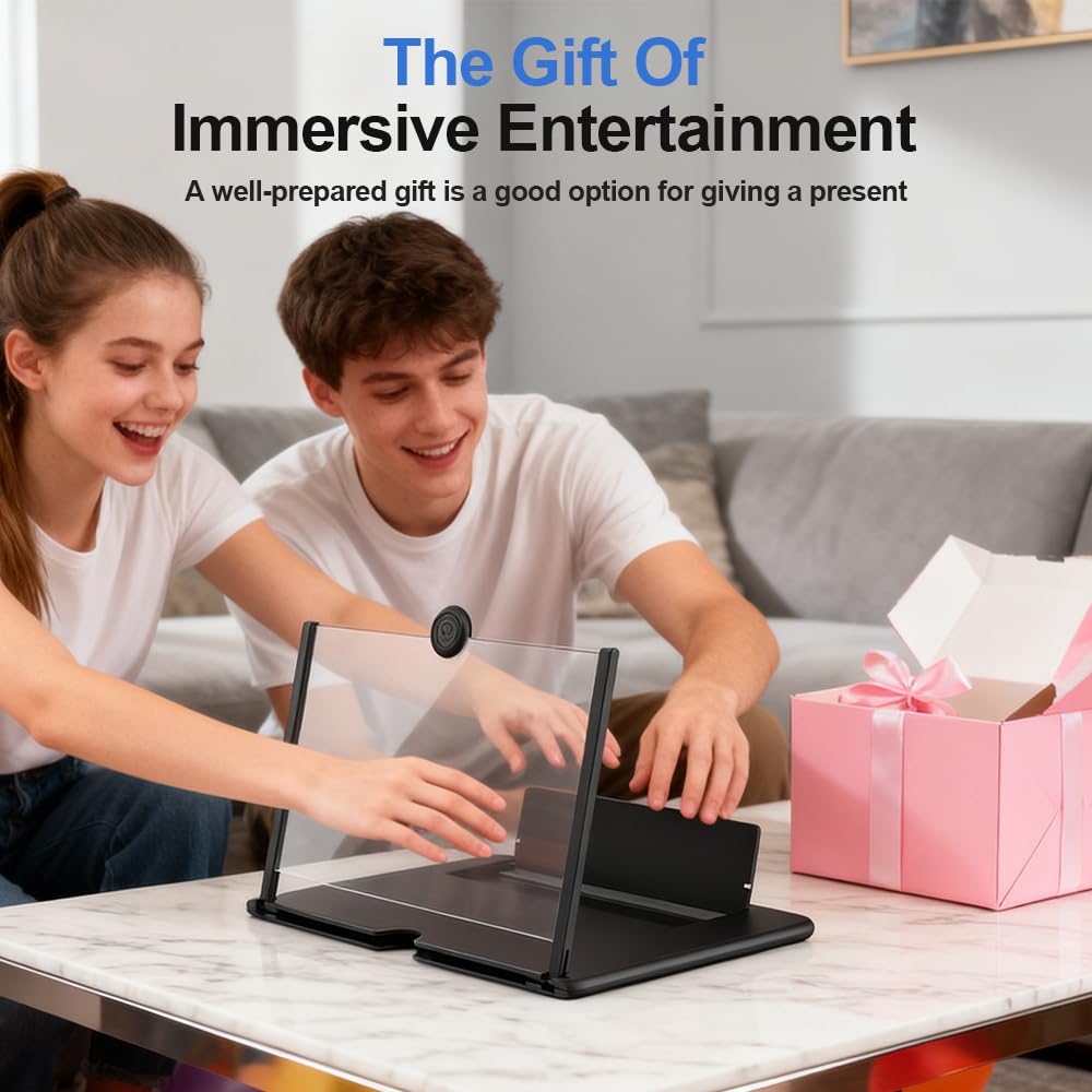 Schermo di ingrandimento per telefono cellulare 2026, proiettore 3D HD per telefoni cellulari, amplificatore dello schermo con supporto pieghevole per film, video e giochi, smartphone (bianco, 14