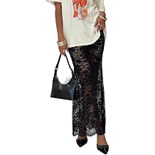 Women Lace Long Skirts Y2k Sheer Maxi Skirt Sexy See Through Beach Cover Up Long Skirt Streetwear
