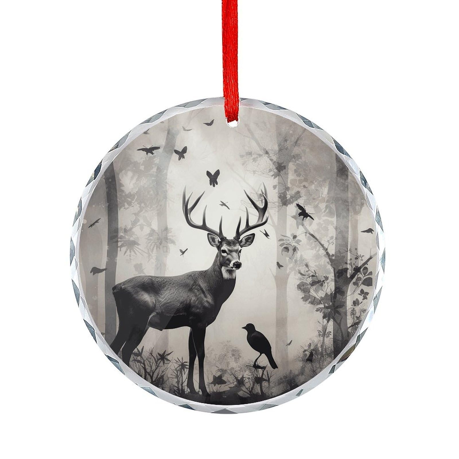 Btcowzrv Style Hunting Silhouette Of Deer Round Ornament Hanging Pendant Decor