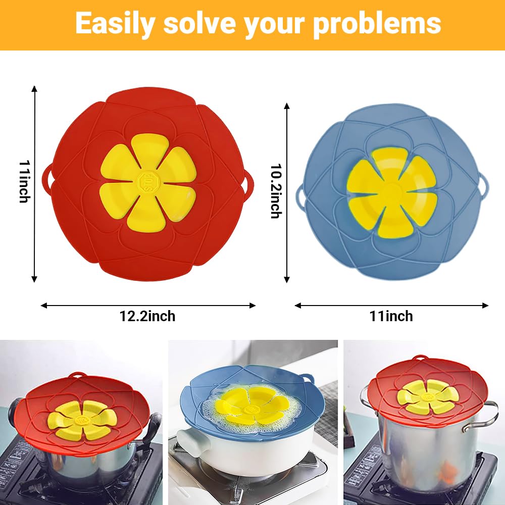 Spill Stopper Lid Cover,2Pcs Silicone Pan Lid 10"&11.5" Splatter Guard Pots Boil Over Safeguard Multi-Function Kitchen Tool Kitchen Gadgets (Red - Image 4