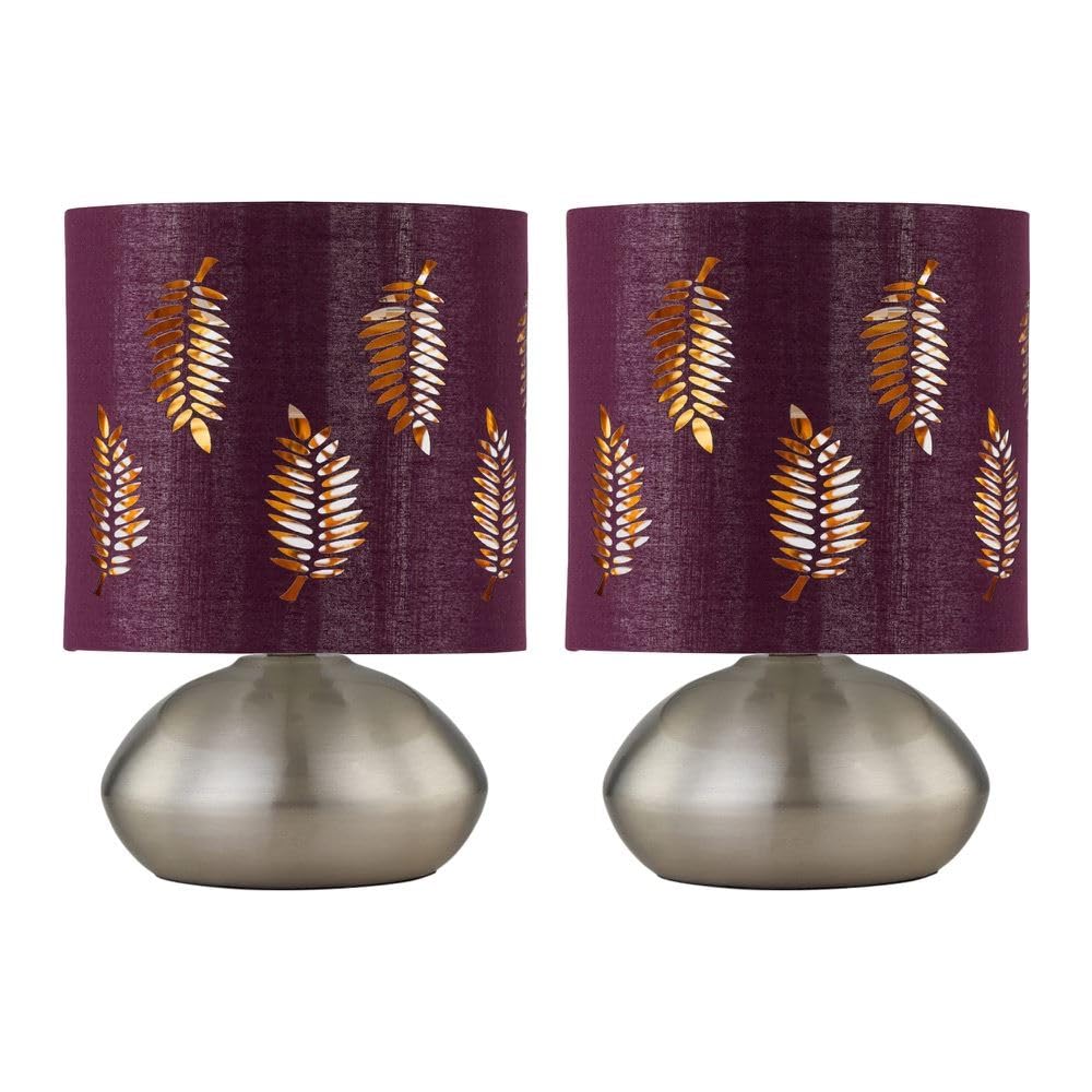 First Choice Lighting Set Of 2 JensonBrushed Chrome Touch Table Lamps With Burgundy Shade from B&Q