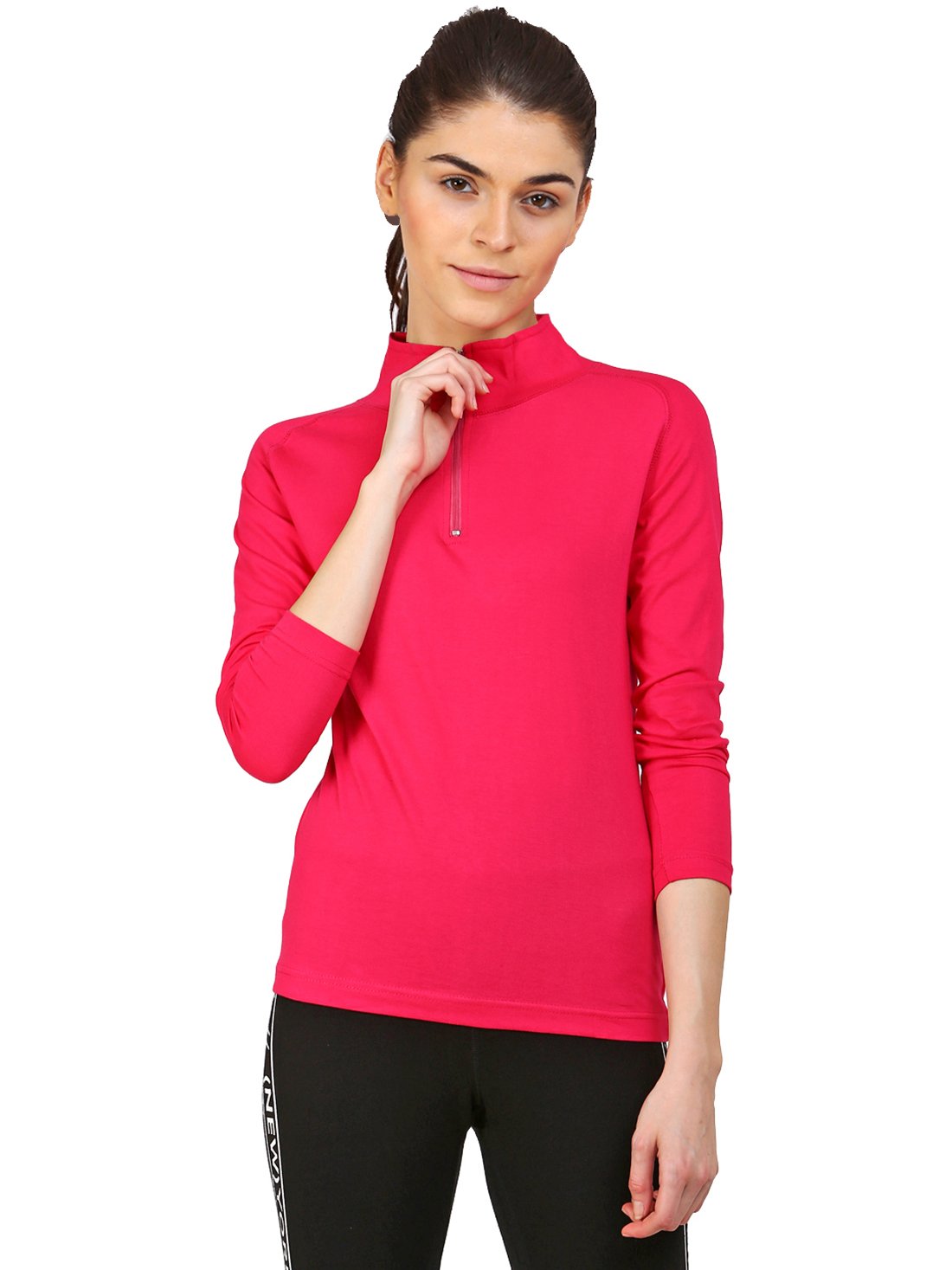 Ap'pulse Women's 1/4 Zip Slimfit Raglan Sleeve Tshirt