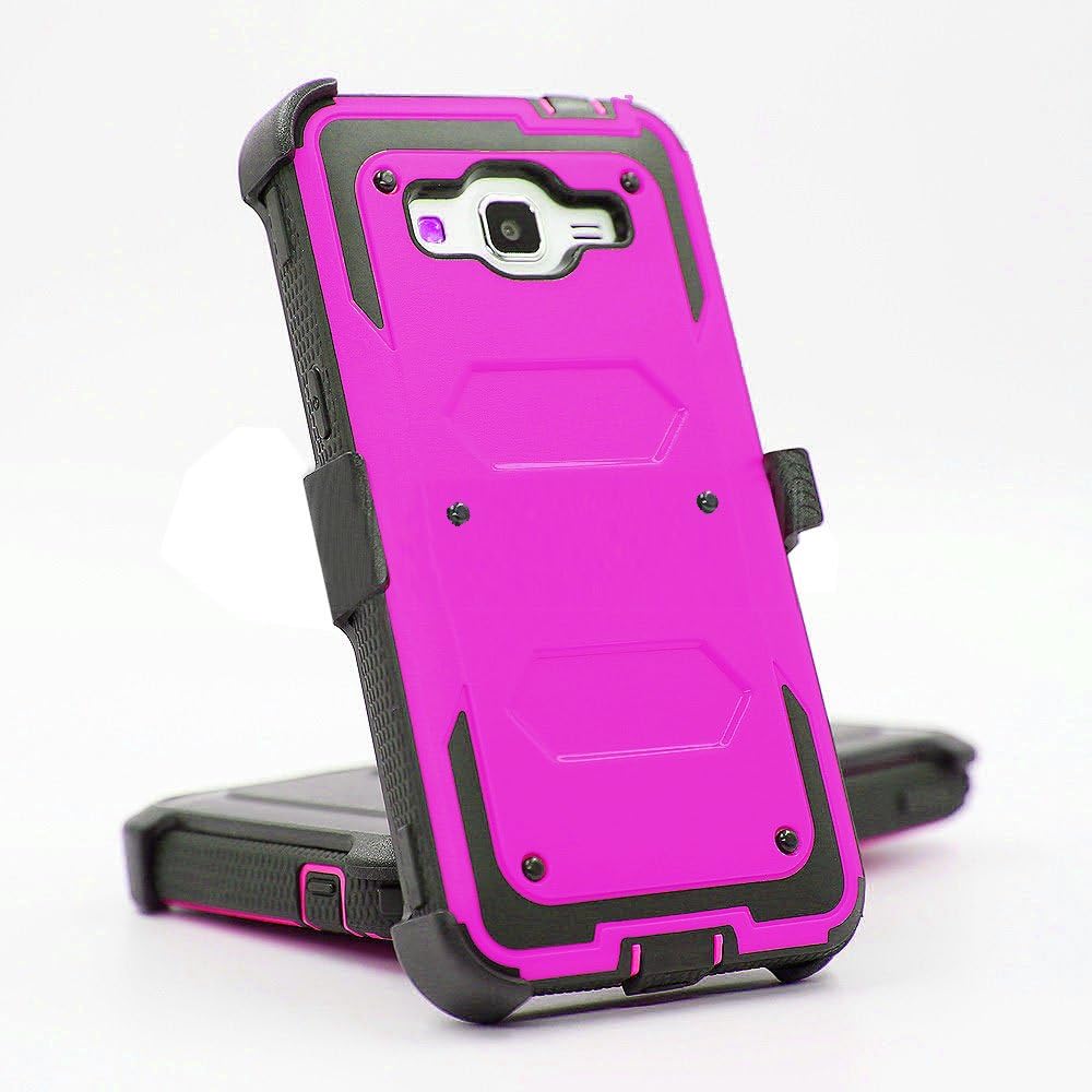 J.west Galaxy J3 Case, J3 (2016) Case, Hard Shock Absorption Full Body Rugged Hybrid Stand Holster Belt Clip Defender Phone Cover for J3, J3 (2016), J3 V, Express Prime, Amp Prime, Galaxy Sky Purple