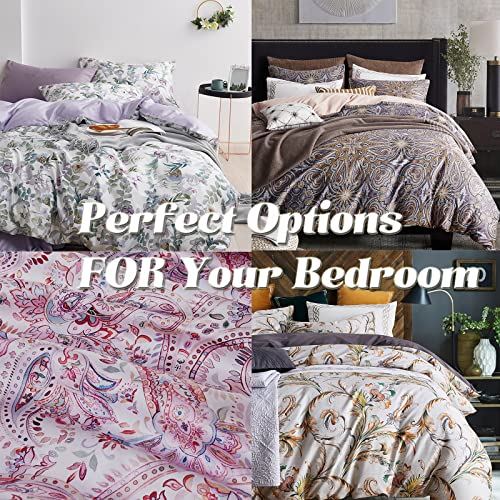 Floral Garden Style Duvet Cover Set Watercolor Purple Bedding Set Smooth Soft Flowers Green Botanical Pattern 3 Pieces 1 Comforter Cover + 2 Pillow Shams(Full/Queen, No Comforter) #TOP6