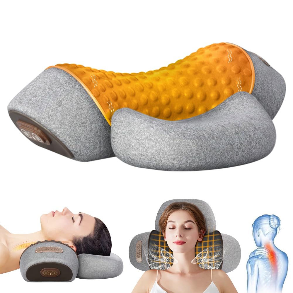 3-in-1 Nackenmassagegerät mit Wärme: Nackenmassagekissen Elektrisch mit Vibration und Ziehung - Entspannungskissen für Nacken|Rücken|Beine - Zervikales Massagekissen