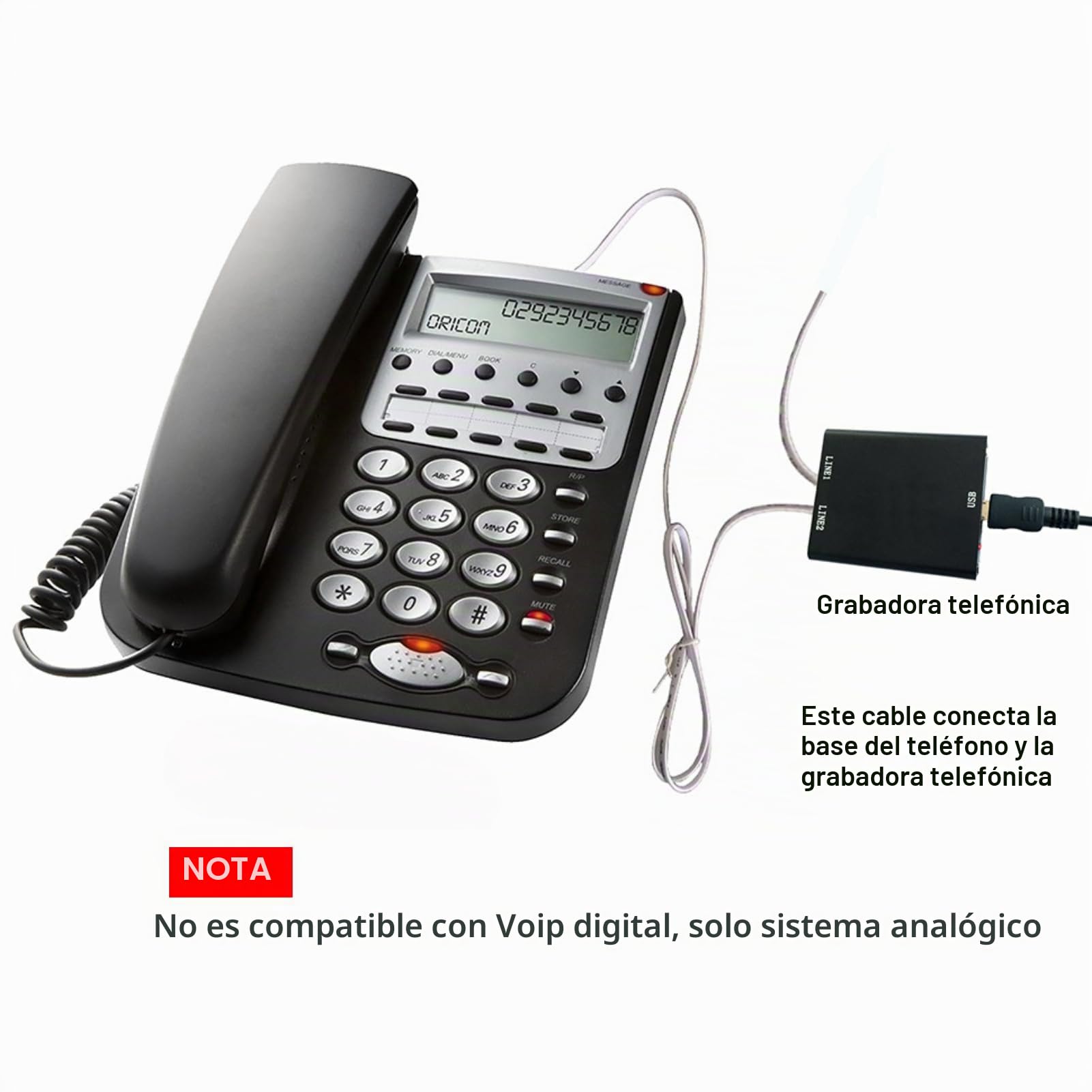 Yunseity Grabadora de Teléfono, con Almacenamiento Integrado de 32 GB, Mini Dispositivo de Grabación de Teléfono Automático, para Todos los Sistemas de Teléfonos Analógicos