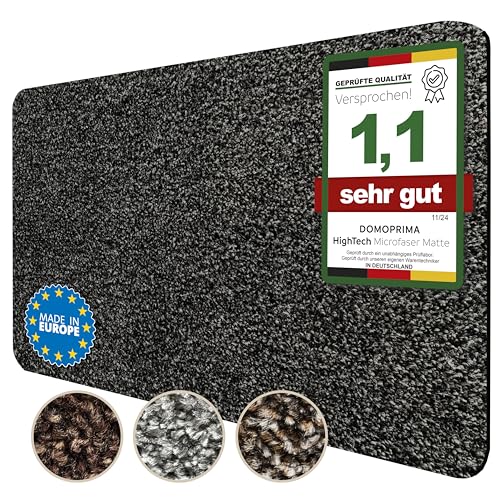 DOMOPRIMA® Fußmatte 60x40 cm Anthrazit – Waschbare Schmutzfangmatte aus Mikrofaser, rutschfest und extra saugstark, 7 mm flach, Türmatte für Eingang, Flur, Küche, Bad und Haustier