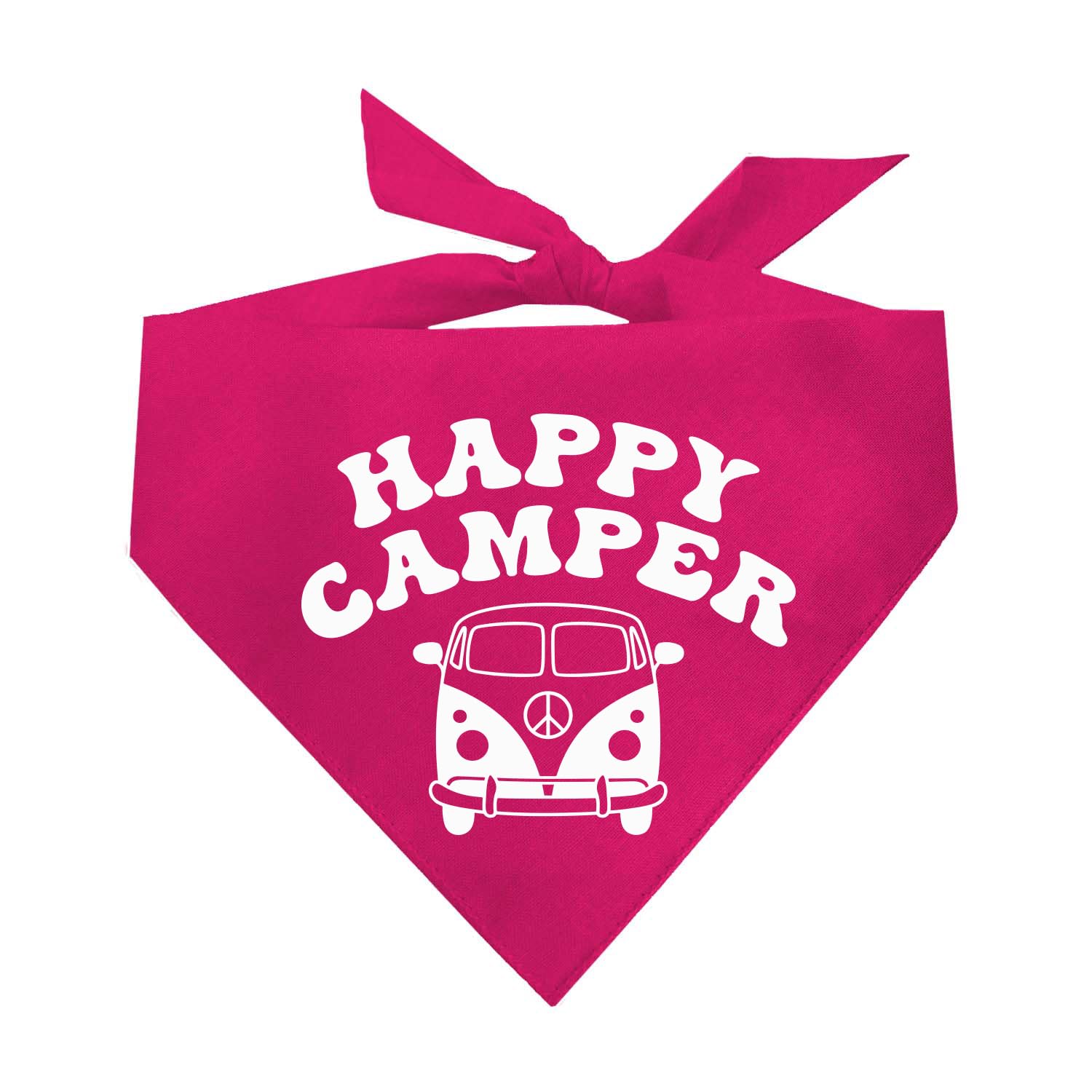 Happy Camper Dog Bandana | 100% Cotton | Made in USA | Hiking | Camping | Outdoors | Nature |Hot Pink, X-Small (799)