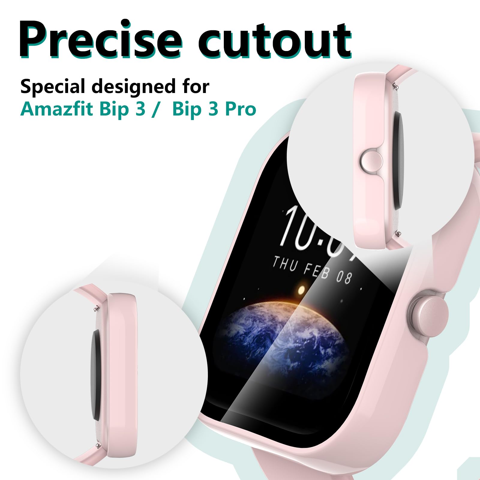 5 Custodie Protettive Per Amazfit Bip 3 / Bip 3 Pro – PC Rigido Con Vetro Temperato, Colori Trasparente/Nero/Blu/Rosa/Bianco - 3