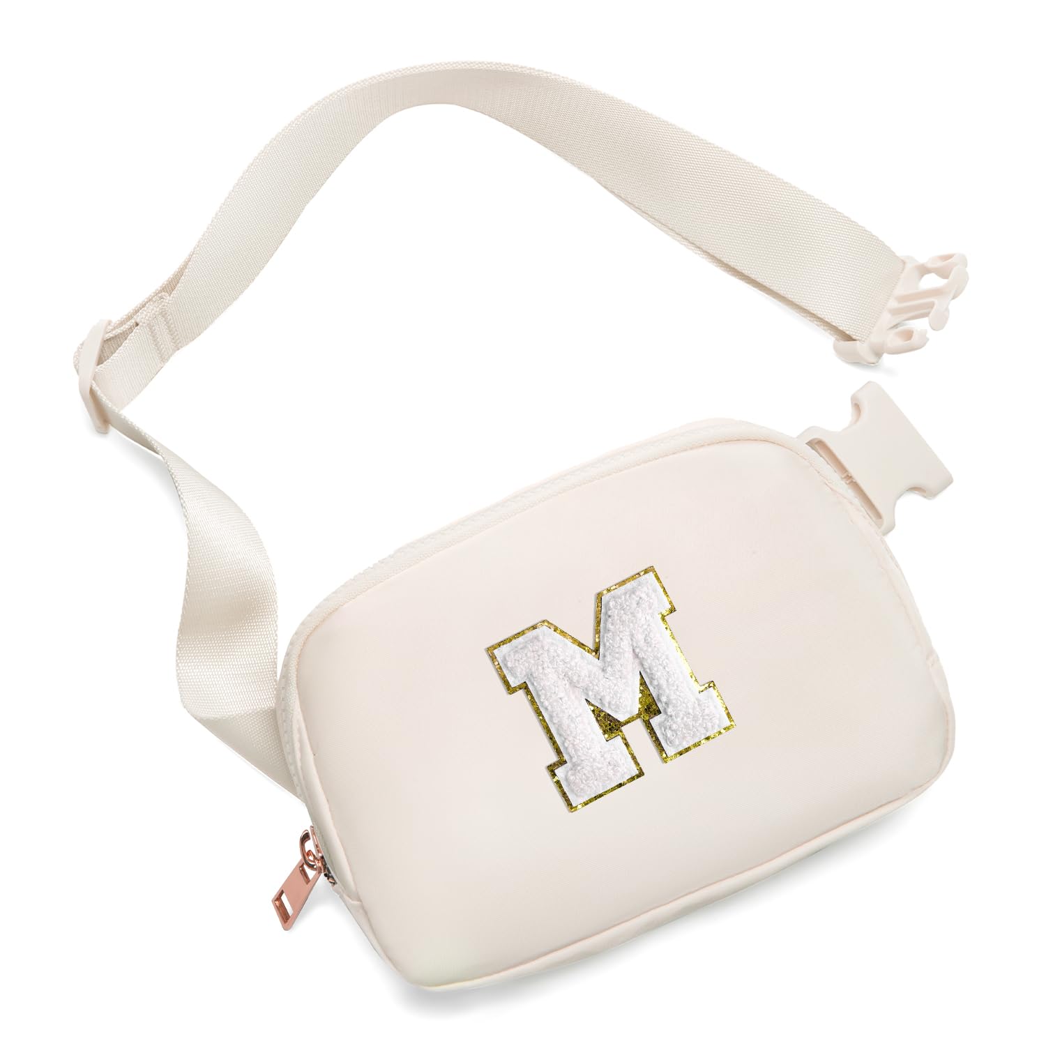 Gitus Birthday Gifts for 8 9 10 11 12 13 Year Old Girls Personalized Fanny Pack Crossbody Bags with Initial Letter Patch Belt Bag for Teen Girls Cute Trendy Stuff Travel Essentials (Ivory-M)