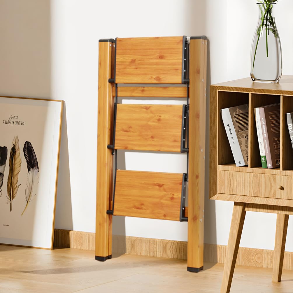 Baoyouni - Scaletta a 3 gradini in alluminio leggero, pieghevole, portatile, con gradini antiscivolo e ampie piattaforme, capacità di 150 kg (330 libbre), per cucina, giardino, casa, ufficio - Nero +