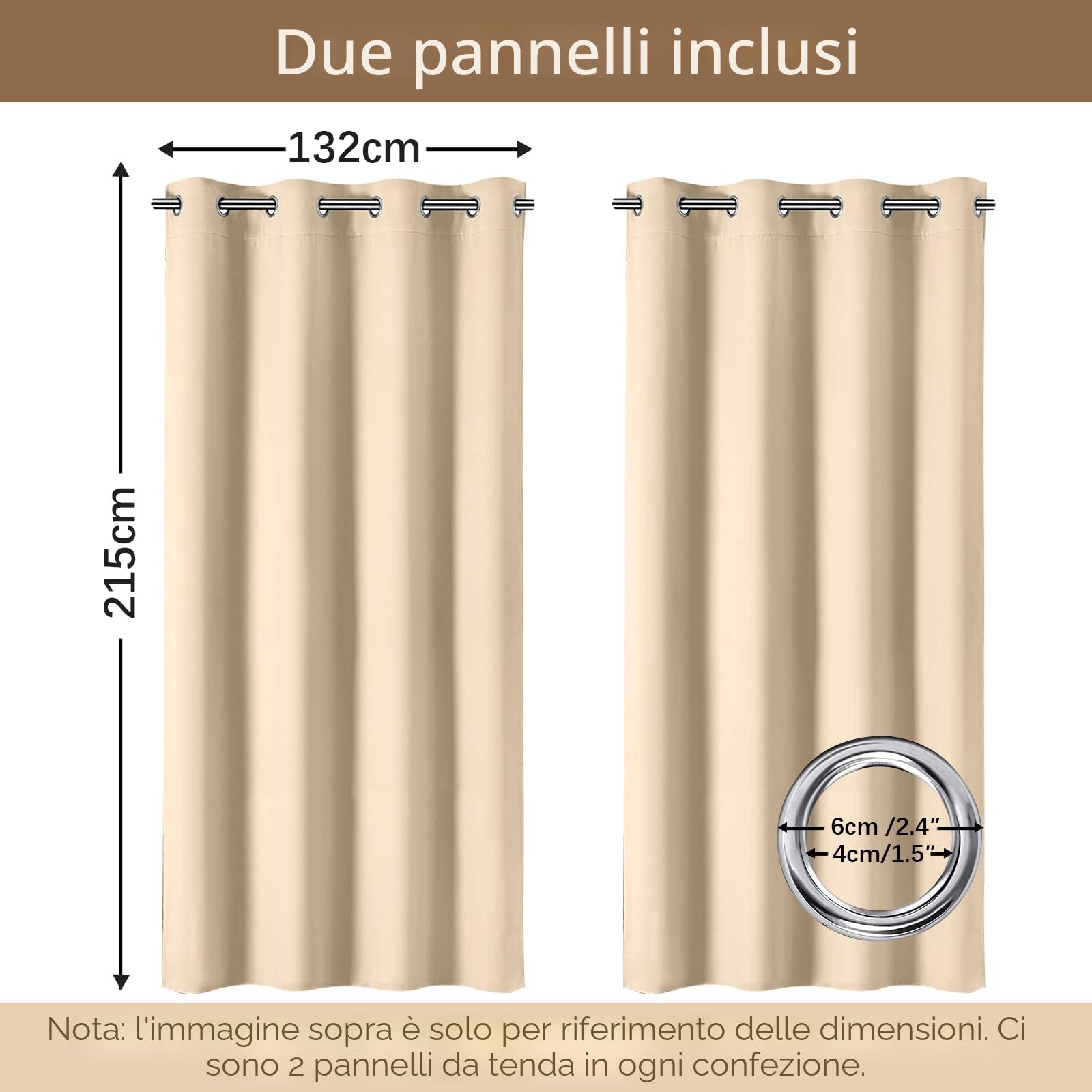 Tende da Esterno Impermeabile,2 Pezzi Tende per Esterno con Anelli,Tende per Gazebo Esterno Oscurante,Tende Idrorepellente per Esterni per Balconi,Terrazzo,Veranda,132x215cm,Beige