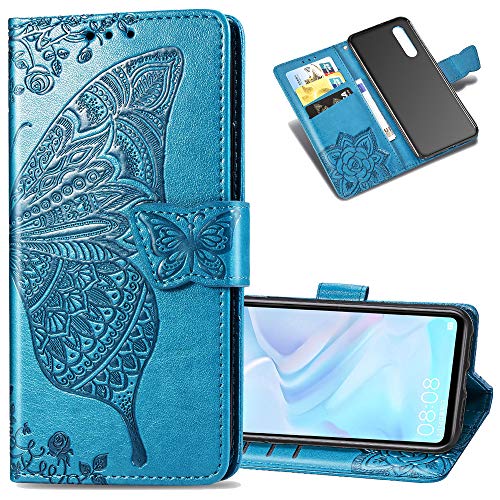 Leecoco Samsung Galaxy A70 Case Premium Pu Leather Flip Wallet Case Butterfly Embossed Full Body Protection Flip Stand Card Holder Magnetic Cover For Samsung Galaxy A70 Big Butterfly Blue Sd #TOP6