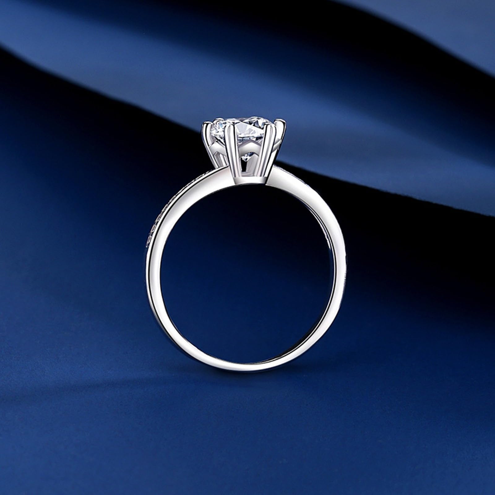 Platino Pt950 - Anello da donna, 6,5 mm, moissanite bianco, 1 carati, misura 57 (18,1)